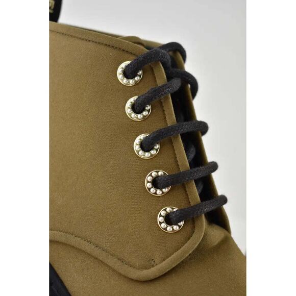 Chanel 20C Light Dark Brown Pearl CC Combat Lace Up Tie Ankle Short Boot 38.5 - Picture 4 of 12